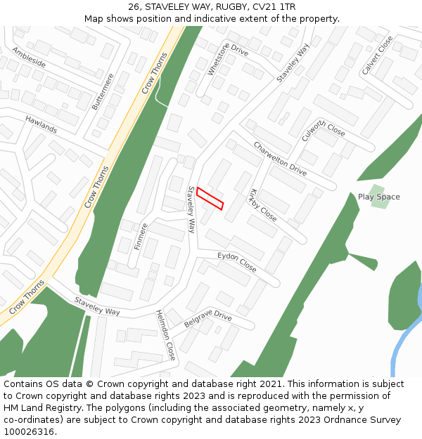 26, STAVELEY WAY, RUGBY, CV21 1TR: Location map and indicative extent of plot