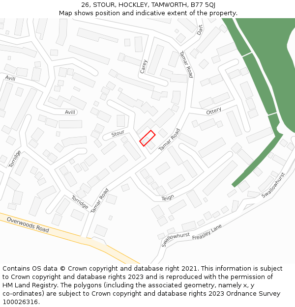 26, STOUR, HOCKLEY, TAMWORTH, B77 5QJ: Location map and indicative extent of plot