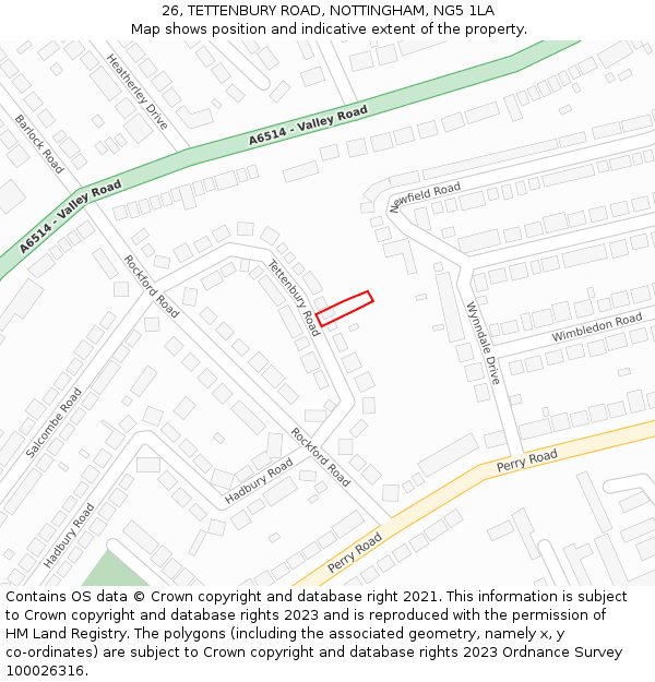 26, TETTENBURY ROAD, NOTTINGHAM, NG5 1LA: Location map and indicative extent of plot