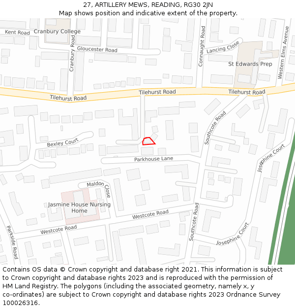 27, ARTILLERY MEWS, READING, RG30 2JN: Location map and indicative extent of plot