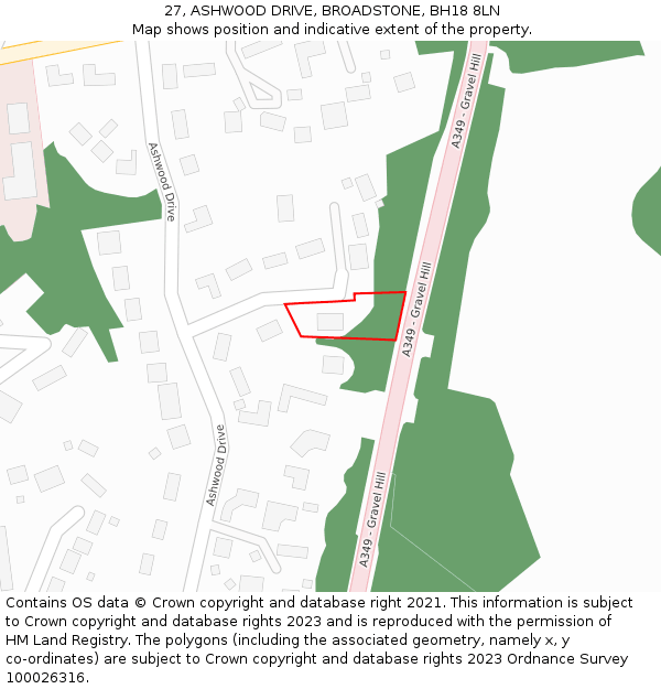 27, ASHWOOD DRIVE, BROADSTONE, BH18 8LN: Location map and indicative extent of plot