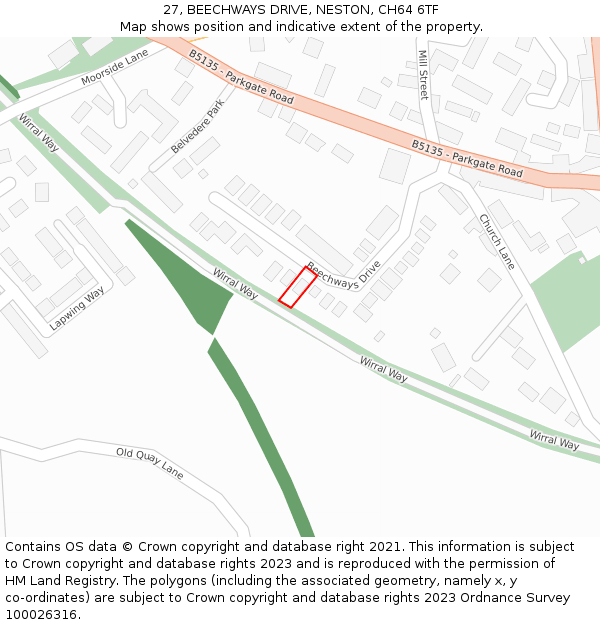 27, BEECHWAYS DRIVE, NESTON, CH64 6TF: Location map and indicative extent of plot