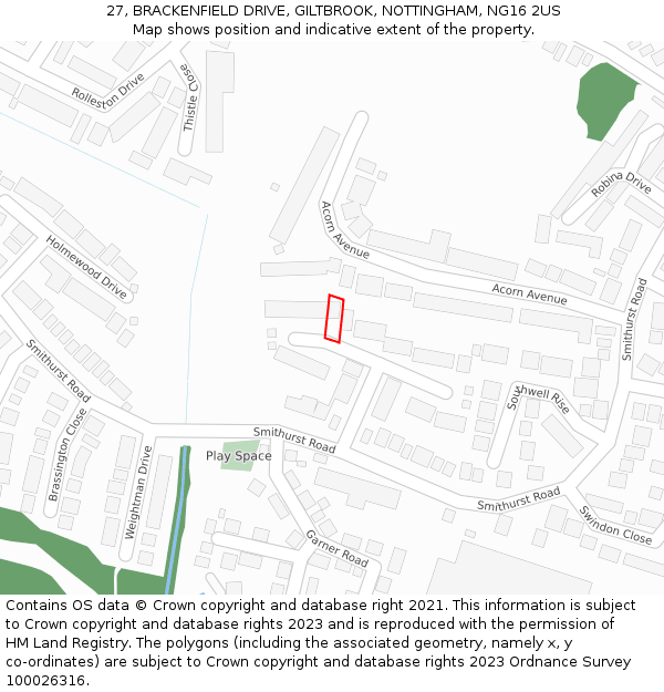 27, BRACKENFIELD DRIVE, GILTBROOK, NOTTINGHAM, NG16 2US: Location map and indicative extent of plot