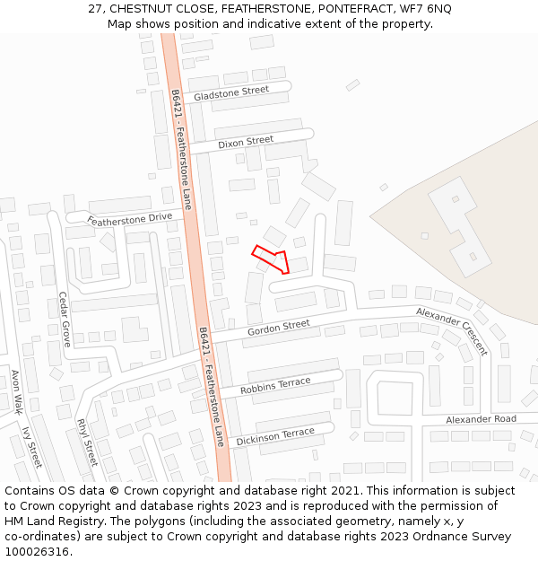 27, CHESTNUT CLOSE, FEATHERSTONE, PONTEFRACT, WF7 6NQ: Location map and indicative extent of plot