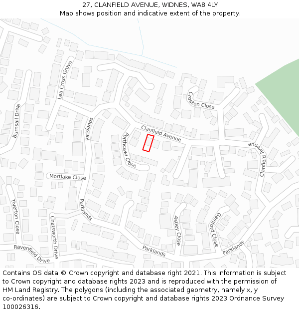 27, CLANFIELD AVENUE, WIDNES, WA8 4LY: Location map and indicative extent of plot