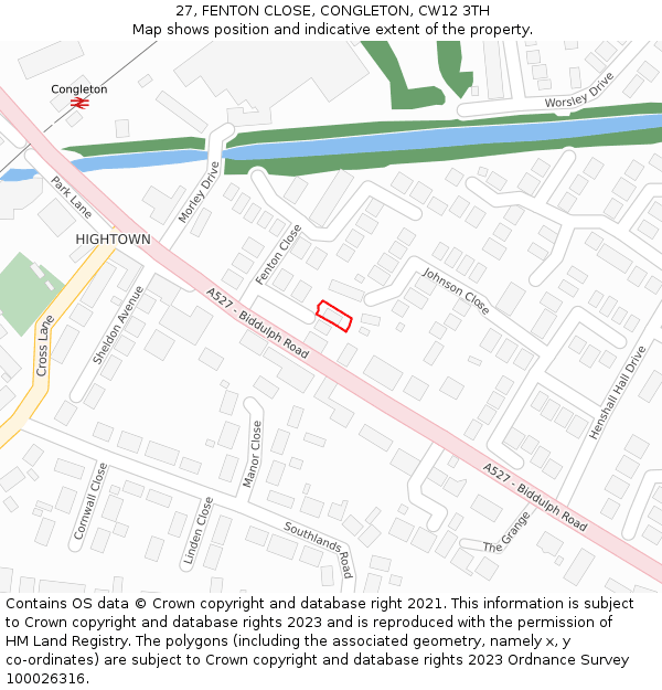 27, FENTON CLOSE, CONGLETON, CW12 3TH: Location map and indicative extent of plot