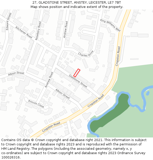 27, GLADSTONE STREET, ANSTEY, LEICESTER, LE7 7BT: Location map and indicative extent of plot