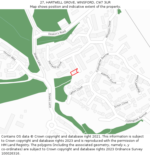 27, HARTWELL GROVE, WINSFORD, CW7 3UR: Location map and indicative extent of plot