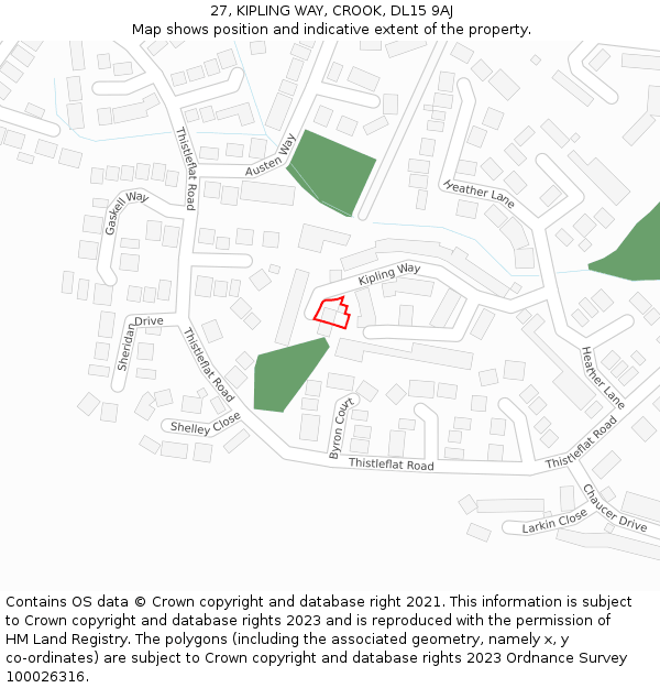 27, KIPLING WAY, CROOK, DL15 9AJ: Location map and indicative extent of plot