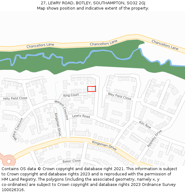 27, LEWRY ROAD, BOTLEY, SOUTHAMPTON, SO32 2GJ: Location map and indicative extent of plot