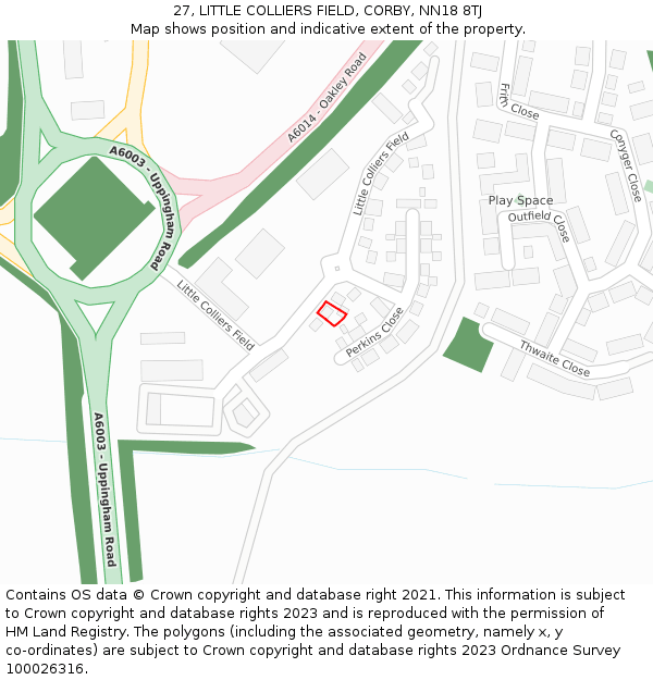 27, LITTLE COLLIERS FIELD, CORBY, NN18 8TJ: Location map and indicative extent of plot