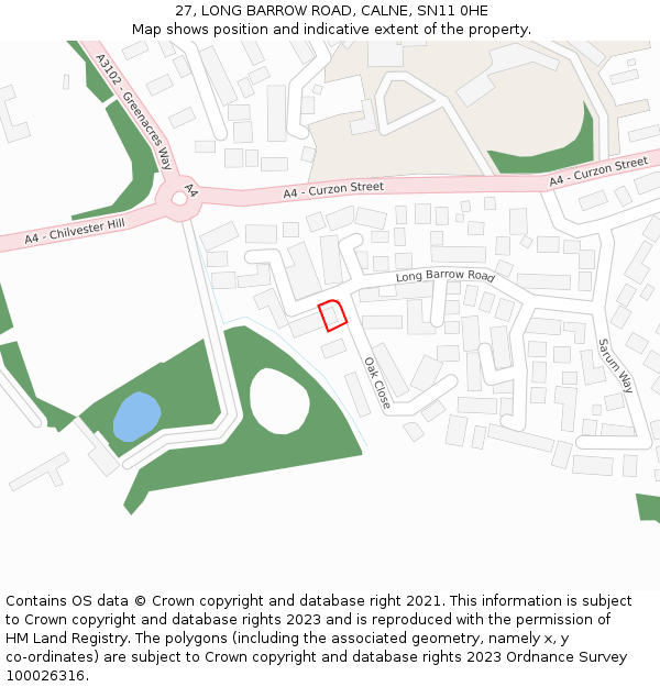 27, LONG BARROW ROAD, CALNE, SN11 0HE: Location map and indicative extent of plot