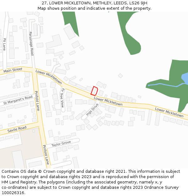 27, LOWER MICKLETOWN, METHLEY, LEEDS, LS26 9JH: Location map and indicative extent of plot