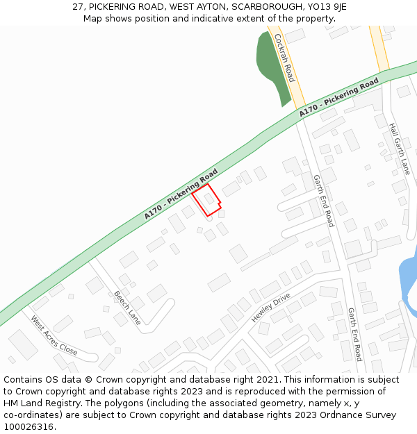 27, PICKERING ROAD, WEST AYTON, SCARBOROUGH, YO13 9JE: Location map and indicative extent of plot