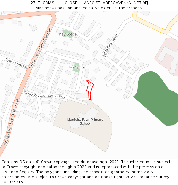 27, THOMAS HILL CLOSE, LLANFOIST, ABERGAVENNY, NP7 9FJ: Location map and indicative extent of plot