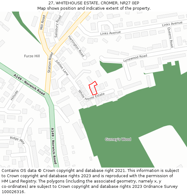 27, WHITEHOUSE ESTATE, CROMER, NR27 0EP: Location map and indicative extent of plot