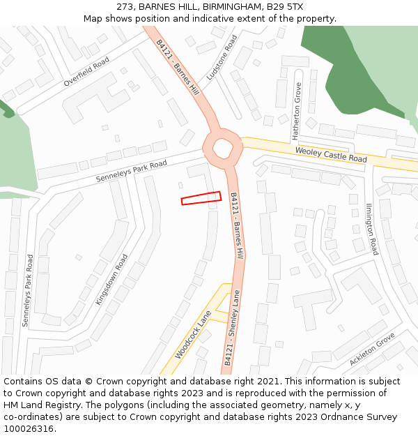 273, BARNES HILL, BIRMINGHAM, B29 5TX: Location map and indicative extent of plot