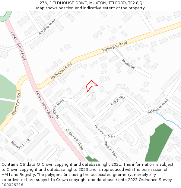 27A, FIELDHOUSE DRIVE, MUXTON, TELFORD, TF2 8JQ: Location map and indicative extent of plot