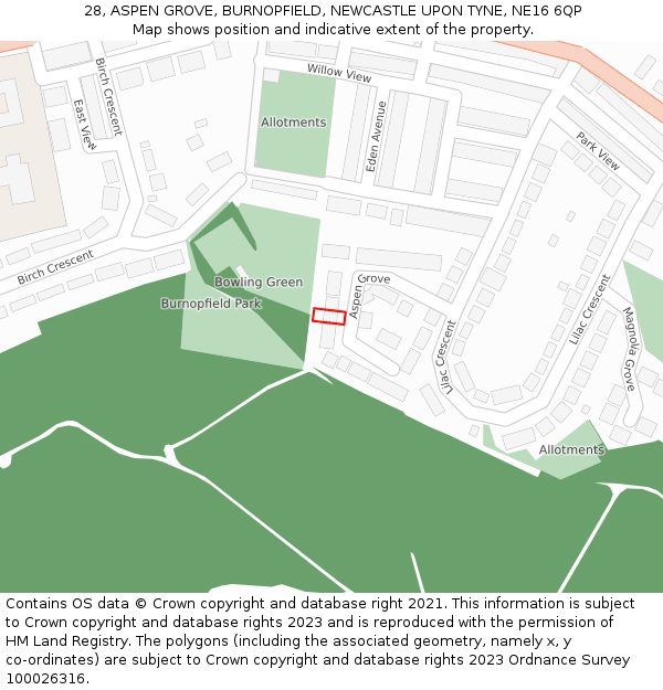 28, ASPEN GROVE, BURNOPFIELD, NEWCASTLE UPON TYNE, NE16 6QP: Location map and indicative extent of plot