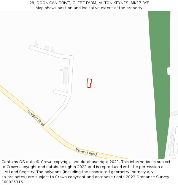 28, DOONICAN DRIVE, GLEBE FARM, MILTON KEYNES, MK17 8YB: Location map and indicative extent of plot