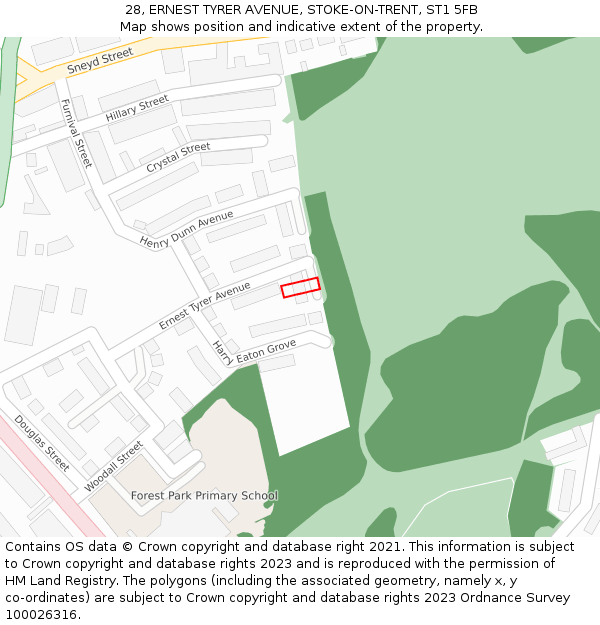 28, ERNEST TYRER AVENUE, STOKE-ON-TRENT, ST1 5FB: Location map and indicative extent of plot