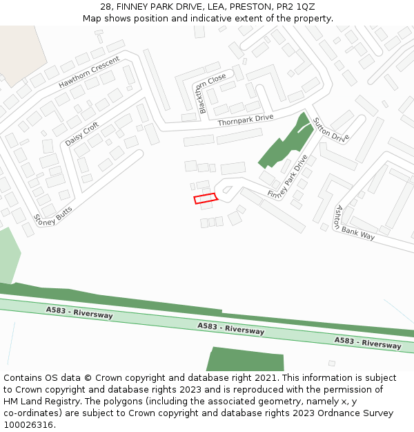 28, FINNEY PARK DRIVE, LEA, PRESTON, PR2 1QZ: Location map and indicative extent of plot