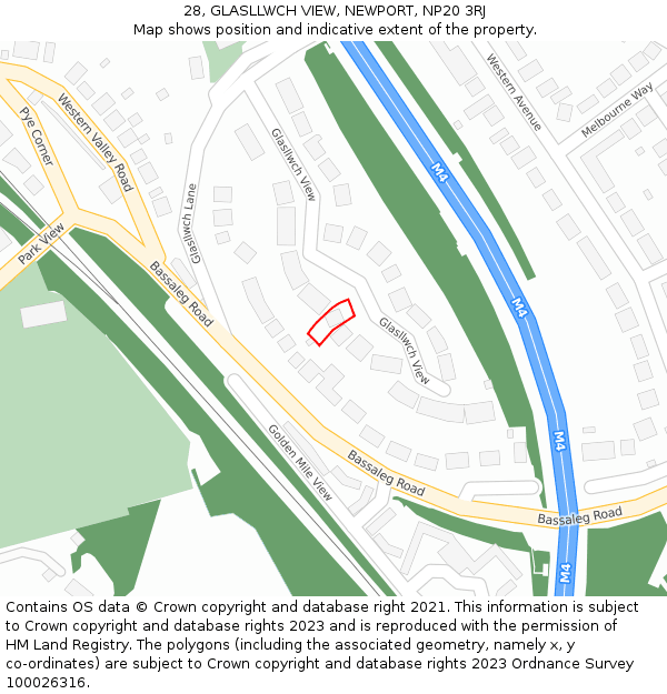 28, GLASLLWCH VIEW, NEWPORT, NP20 3RJ: Location map and indicative extent of plot