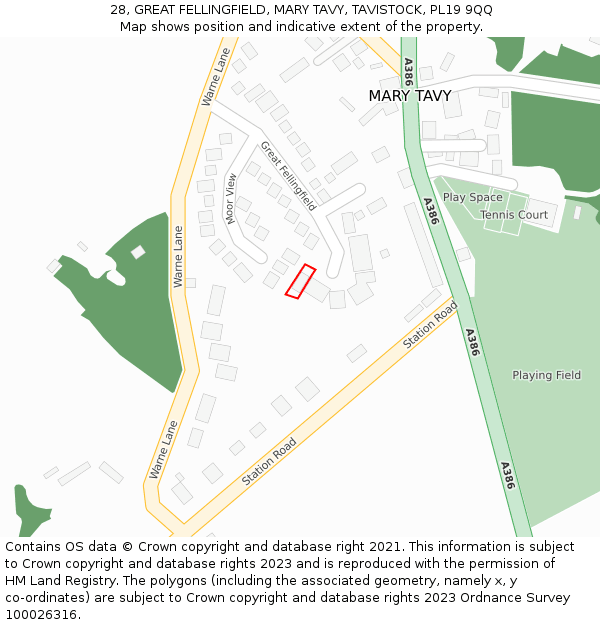 28, GREAT FELLINGFIELD, MARY TAVY, TAVISTOCK, PL19 9QQ: Location map and indicative extent of plot