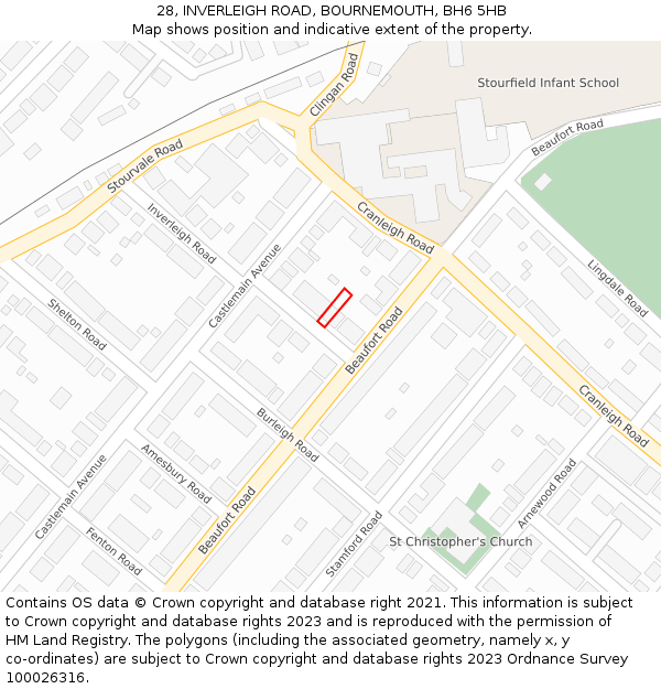 28, INVERLEIGH ROAD, BOURNEMOUTH, BH6 5HB: Location map and indicative extent of plot