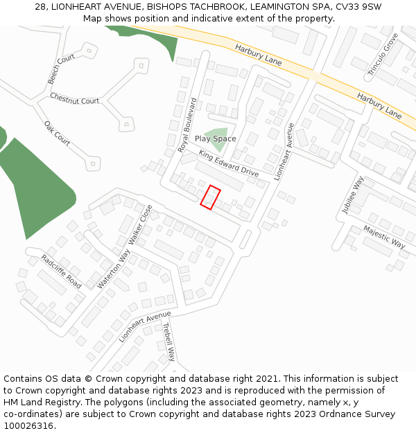 28, LIONHEART AVENUE, BISHOPS TACHBROOK, LEAMINGTON SPA, CV33 9SW: Location map and indicative extent of plot