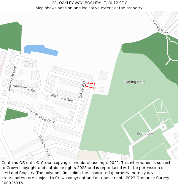 28, OAKLEY WAY, ROCHDALE, OL12 9DY: Location map and indicative extent of plot