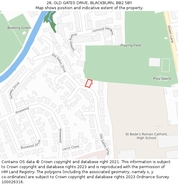 28, OLD GATES DRIVE, BLACKBURN, BB2 5BY: Location map and indicative extent of plot