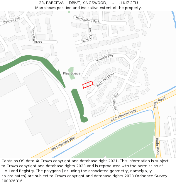 28, PARCEVALL DRIVE, KINGSWOOD, HULL, HU7 3EU: Location map and indicative extent of plot