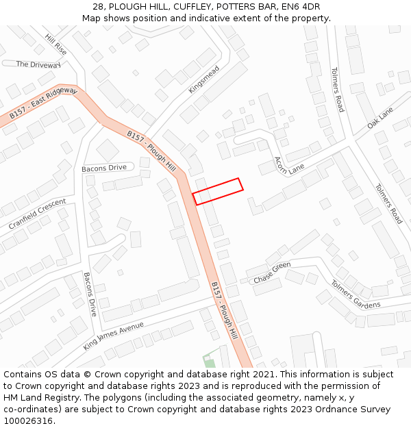 28, PLOUGH HILL, CUFFLEY, POTTERS BAR, EN6 4DR: Location map and indicative extent of plot