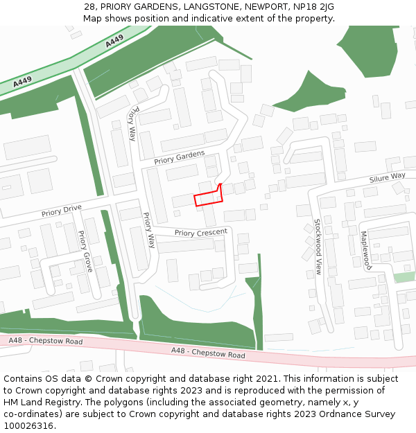 28, PRIORY GARDENS, LANGSTONE, NEWPORT, NP18 2JG: Location map and indicative extent of plot