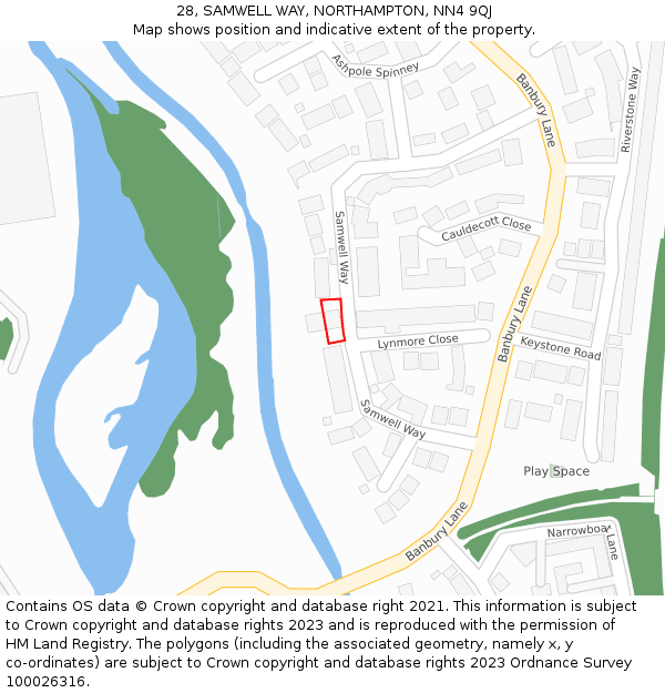 28, SAMWELL WAY, NORTHAMPTON, NN4 9QJ: Location map and indicative extent of plot