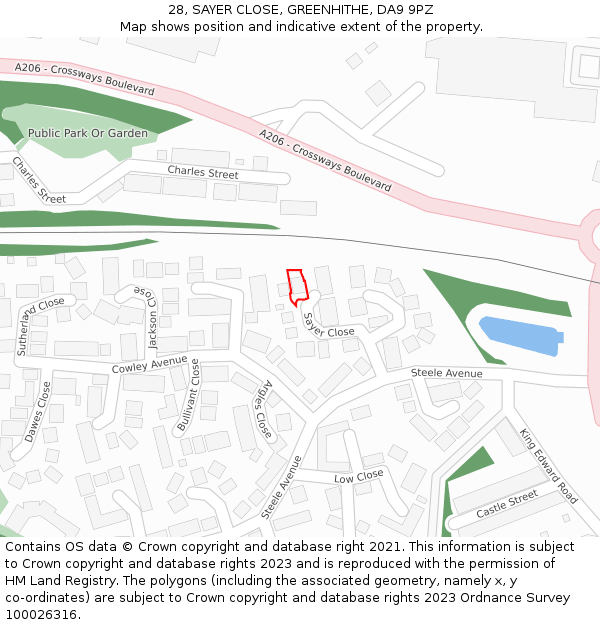 28, SAYER CLOSE, GREENHITHE, DA9 9PZ: Location map and indicative extent of plot