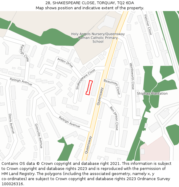 28, SHAKESPEARE CLOSE, TORQUAY, TQ2 6DA: Location map and indicative extent of plot