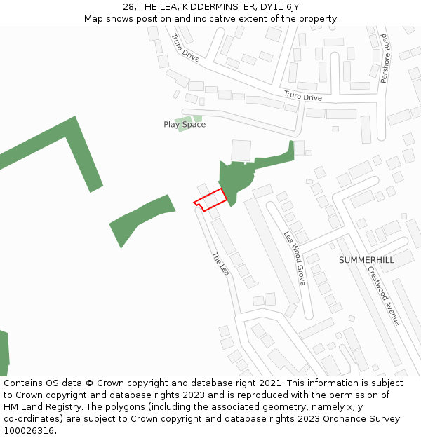 28, THE LEA, KIDDERMINSTER, DY11 6JY: Location map and indicative extent of plot