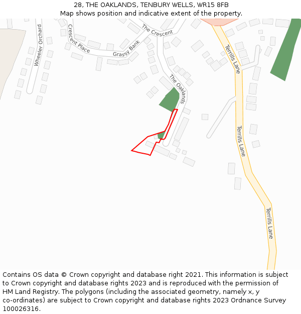 28, THE OAKLANDS, TENBURY WELLS, WR15 8FB: Location map and indicative extent of plot