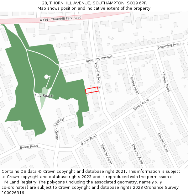 28, THORNHILL AVENUE, SOUTHAMPTON, SO19 6PR: Location map and indicative extent of plot