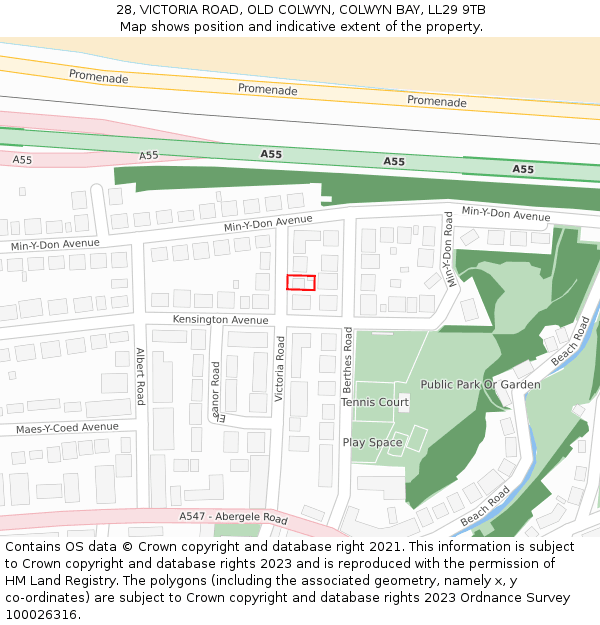 28, VICTORIA ROAD, OLD COLWYN, COLWYN BAY, LL29 9TB: Location map and indicative extent of plot