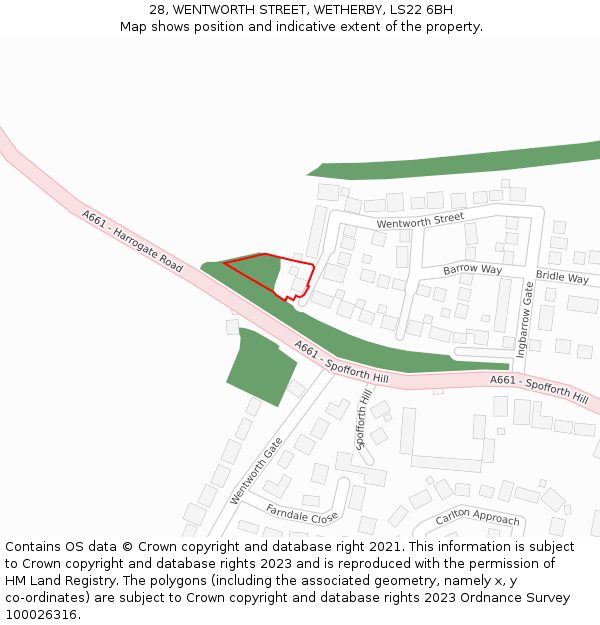 28, WENTWORTH STREET, WETHERBY, LS22 6BH: Location map and indicative extent of plot