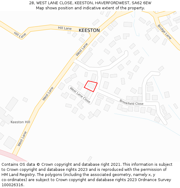 28, WEST LANE CLOSE, KEESTON, HAVERFORDWEST, SA62 6EW: Location map and indicative extent of plot