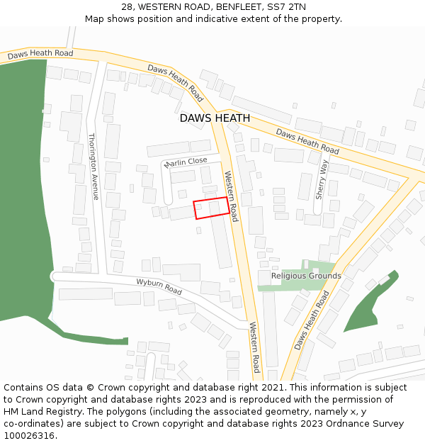 28, WESTERN ROAD, BENFLEET, SS7 2TN: Location map and indicative extent of plot