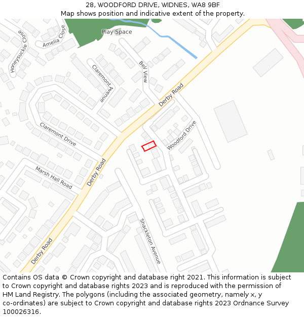 28, WOODFORD DRIVE, WIDNES, WA8 9BF: Location map and indicative extent of plot