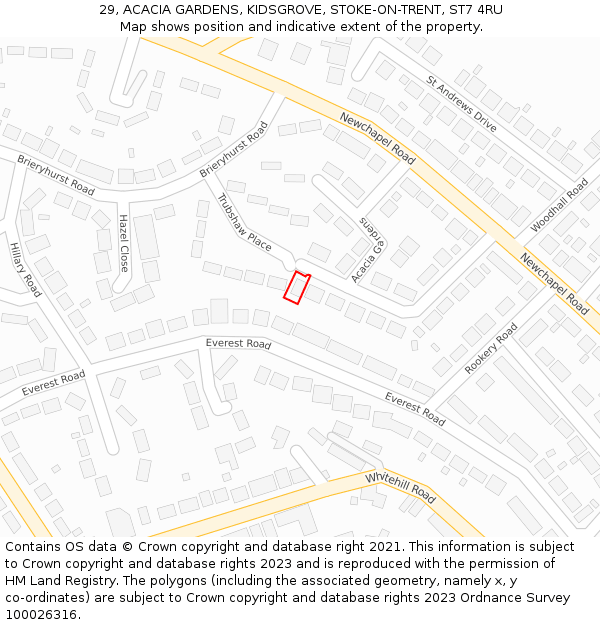 29, ACACIA GARDENS, KIDSGROVE, STOKE-ON-TRENT, ST7 4RU: Location map and indicative extent of plot