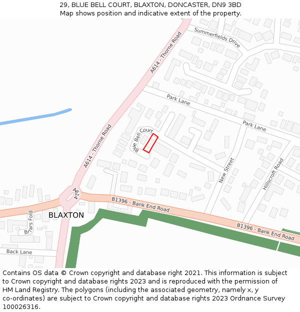 29, BLUE BELL COURT, BLAXTON, DONCASTER, DN9 3BD: Location map and indicative extent of plot