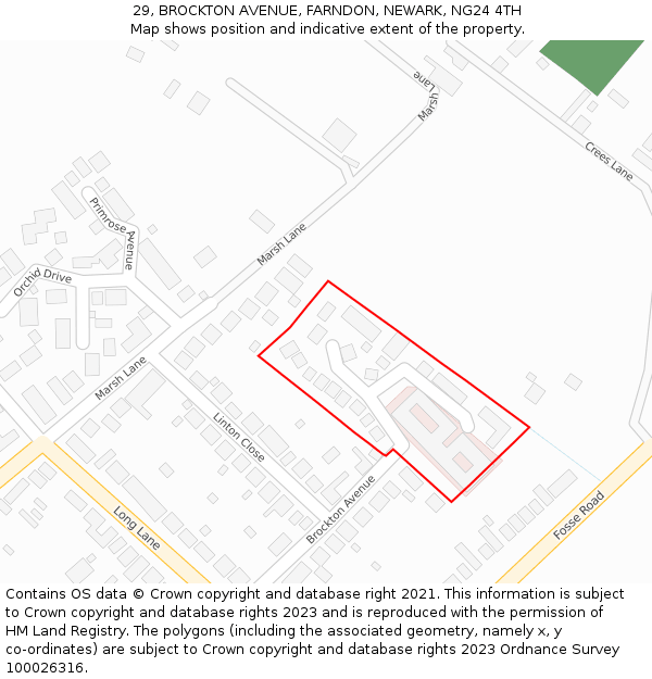 29, BROCKTON AVENUE, FARNDON, NEWARK, NG24 4TH: Location map and indicative extent of plot