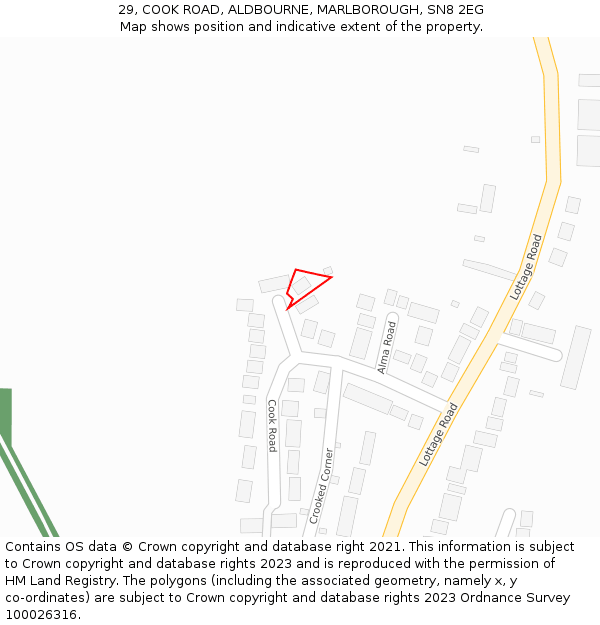 29, COOK ROAD, ALDBOURNE, MARLBOROUGH, SN8 2EG: Location map and indicative extent of plot